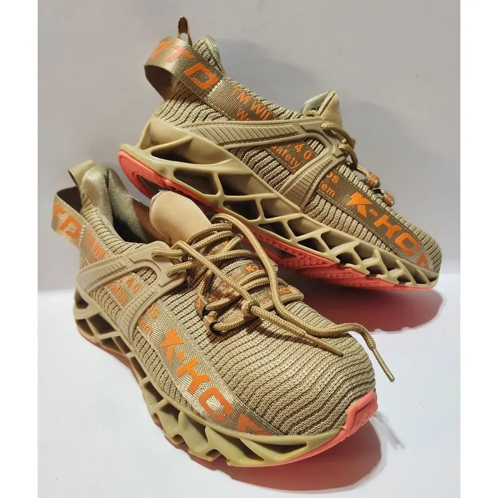 HCYTD MS080 Mens 6.5 Safety Toe Work Shoes Gold Orange Sneakers New Box